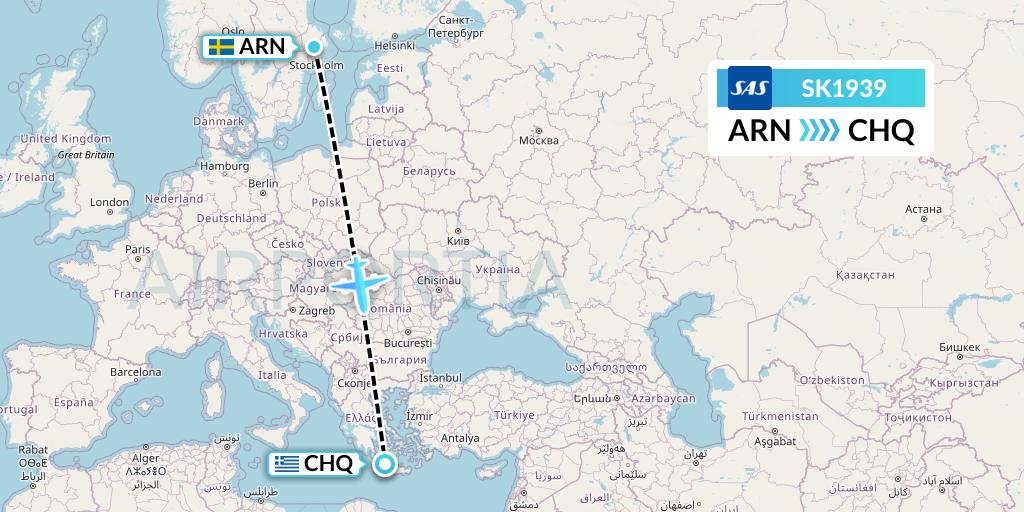SK1939 SAS Flight Map: Stockholm to Chania