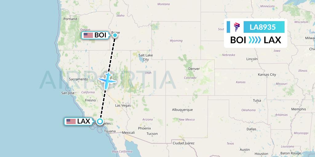 LA8935 LAN Airlines Flight Map: Boise to Los Angeles