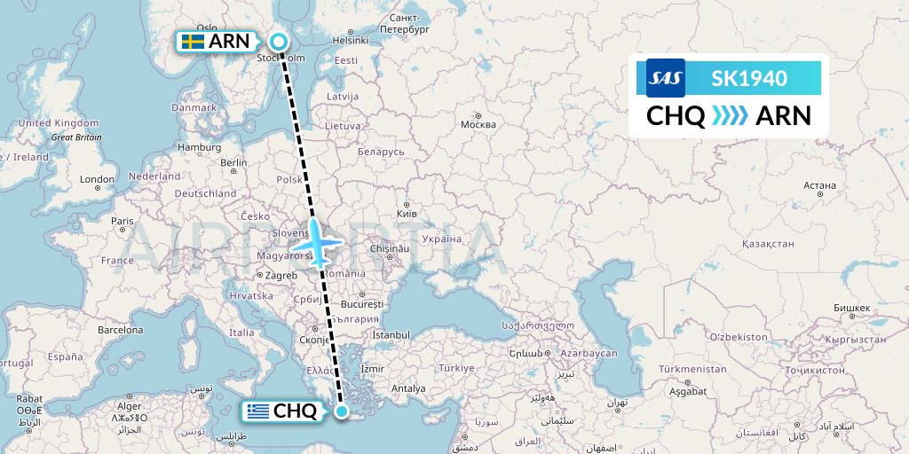 SK1940 SAS Flight Map: Chania to Stockholm