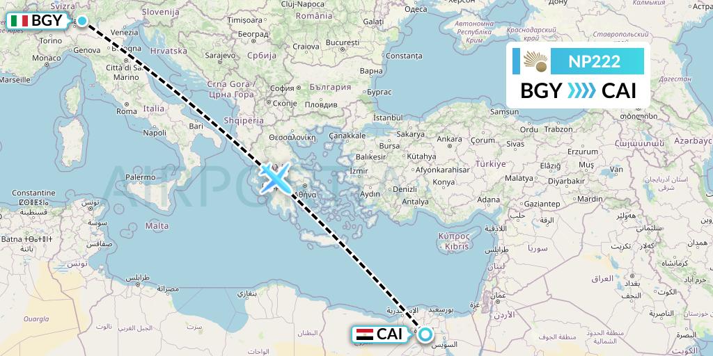 NP222 Nile Air Flight Map: Milan to Cairo