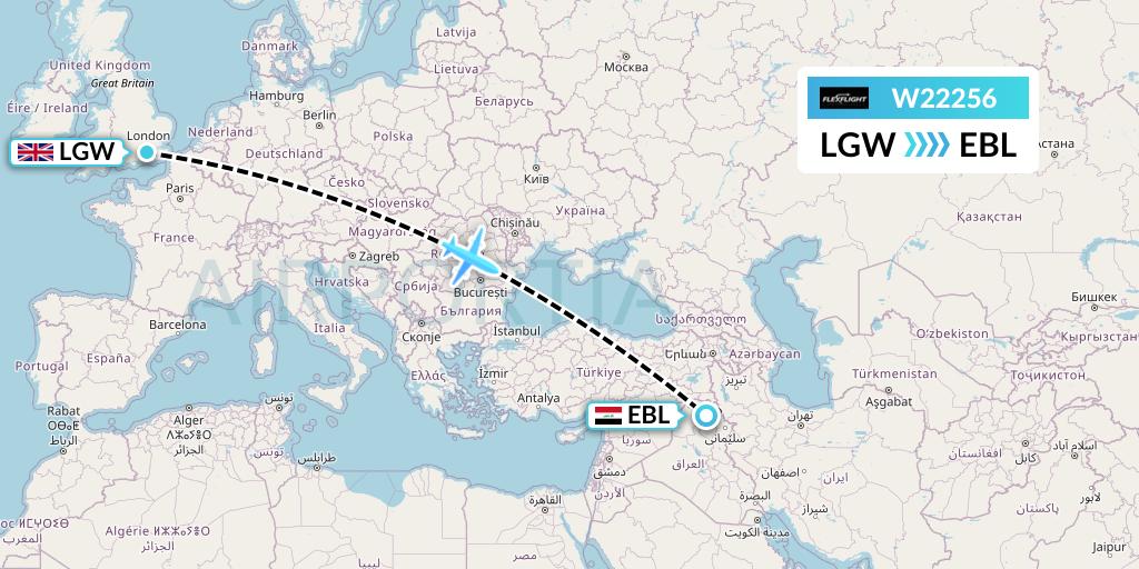 W22256 Flex Flight Flight Map: London to Arbil
