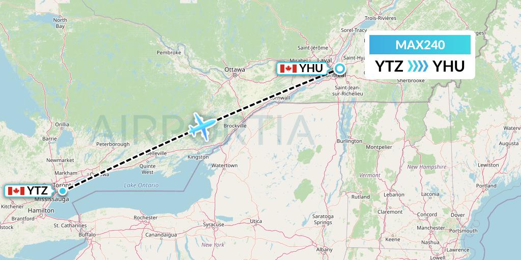 MAX240 Max Aviation Flight Map: Toronto to Montreal