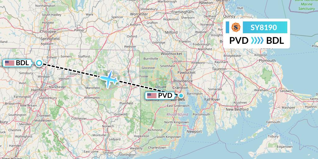 SY8190 Sun Country Airlines Flight Map: Providence to Windsor Locks