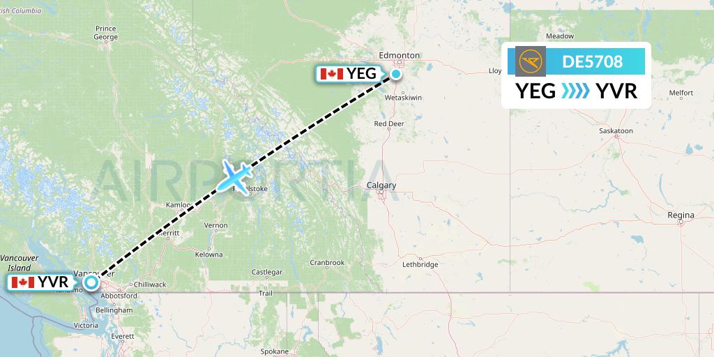 DE5708 Condor Flight Map: Edmonton to Vancouver