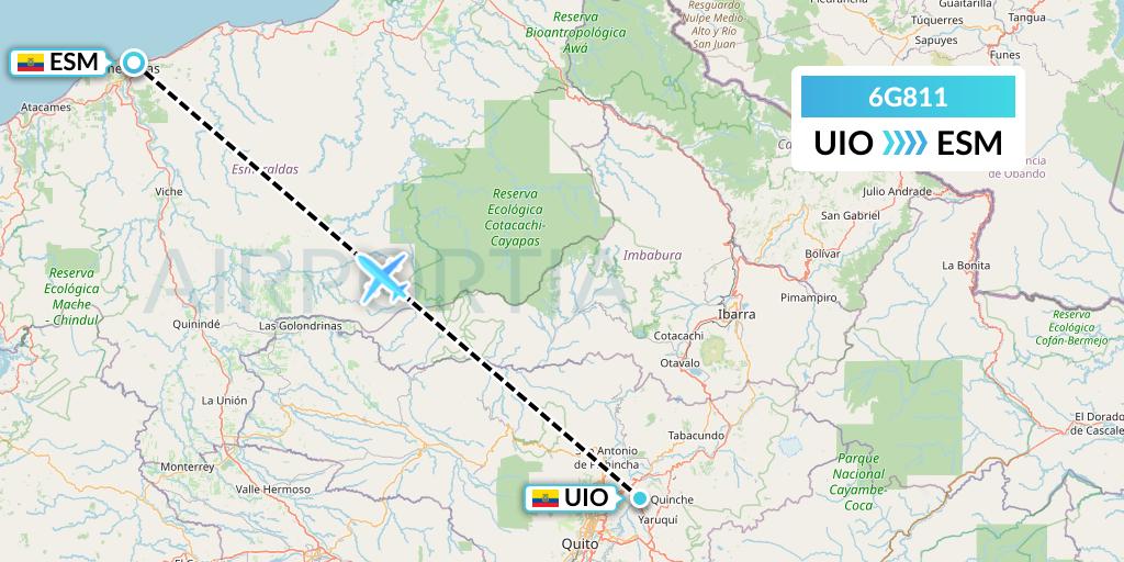 6G811 Go2Sky Flight Map: Quito to Esmeraldas