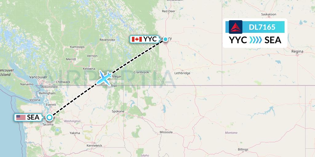 DL7165 Delta Air Lines Flight Map: Calgary to Seattle