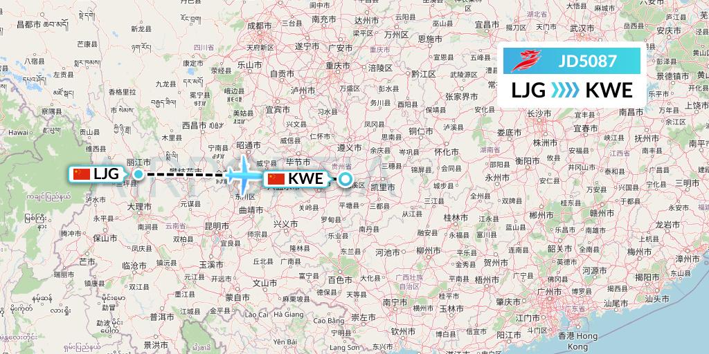 JD5087 Capital Airlines Flight Map: Lijiang to Guiyang