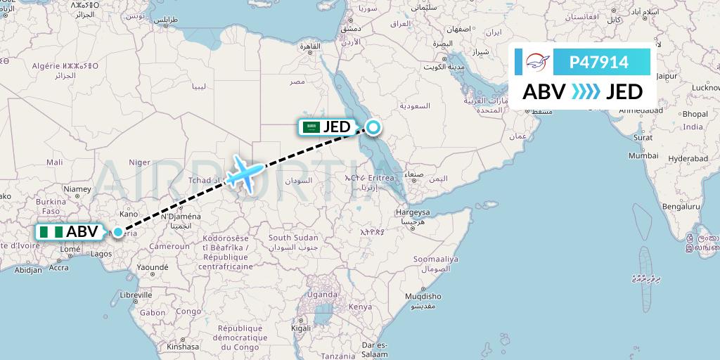 P47914 Air Peace Flight Map: Abuja to Jeddah