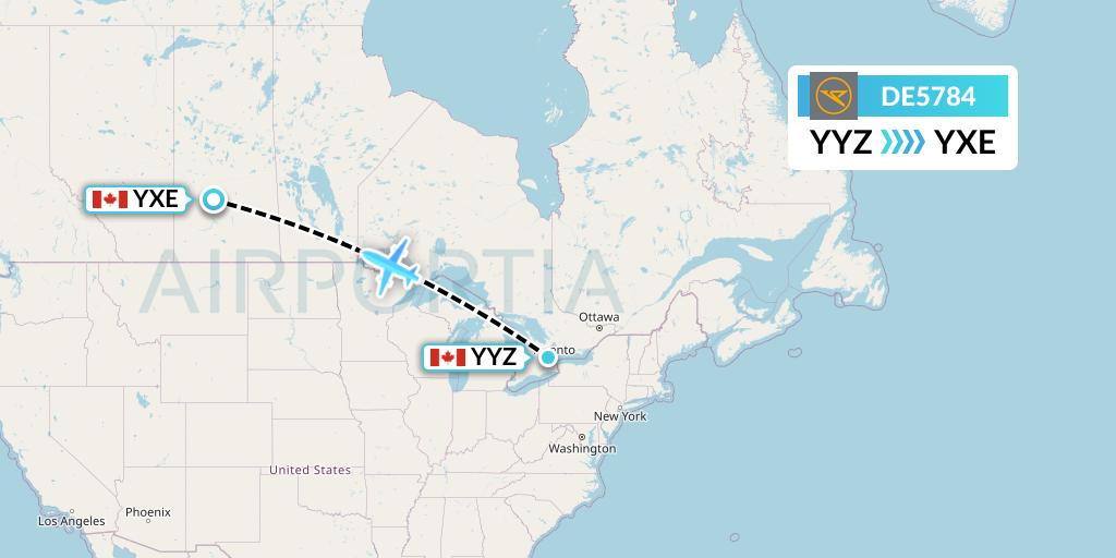 DE5784 Condor Flight Map: Toronto to Saskatoon