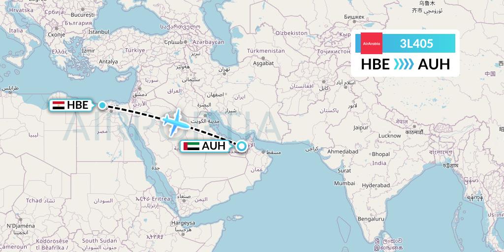 3L405 Air Arabia Abu Dhabi Flight Map: Alexandria to Abu Dhabi