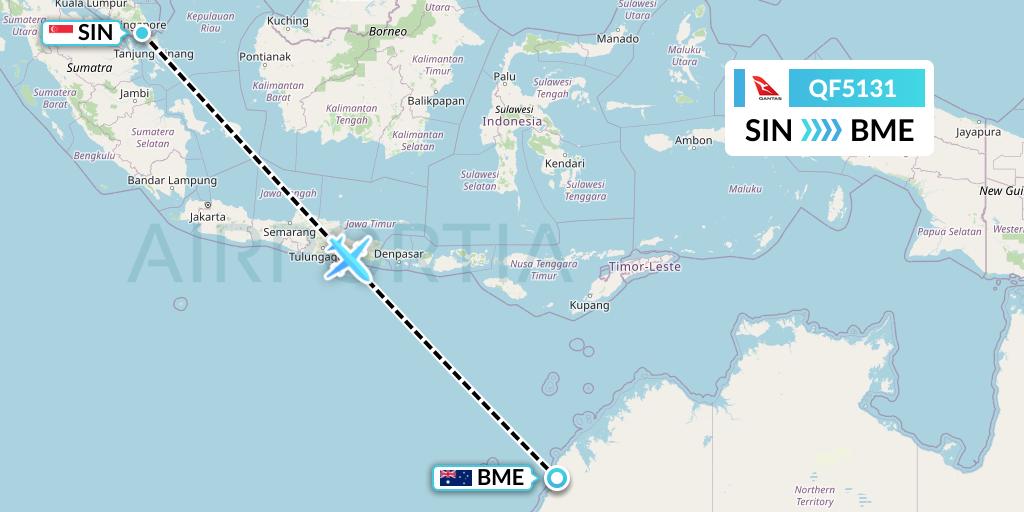 QF5131 Qantas Flight Map: Singapore to Broome