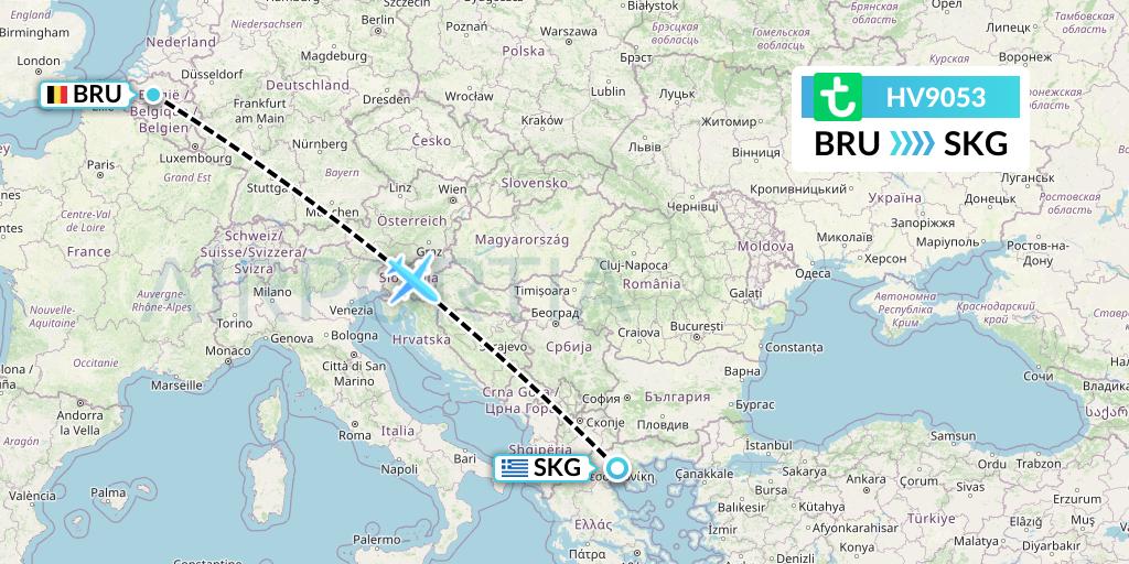 HV9053 Transavia Flight Map: Brussels to Thessaloniki