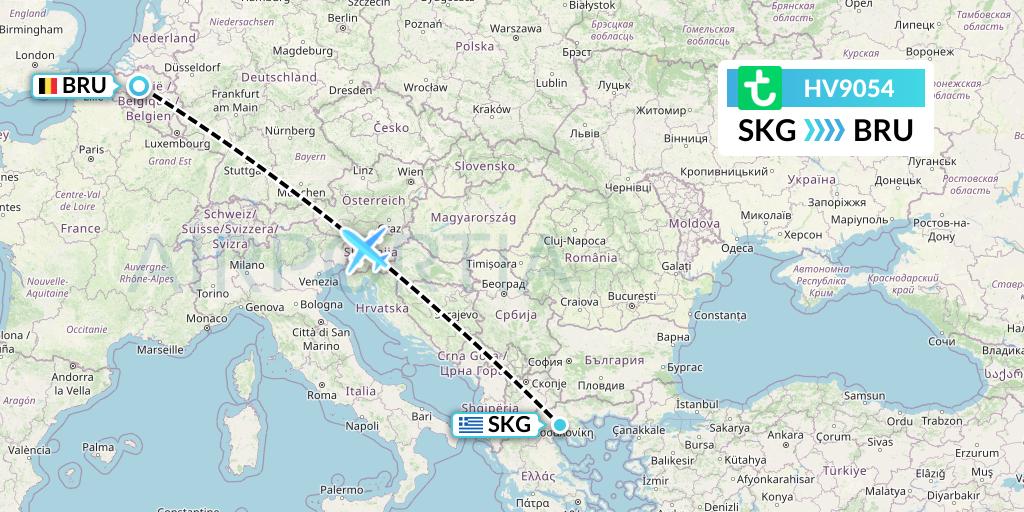 HV9054 Transavia Flight Map: Thessaloniki to Brussels