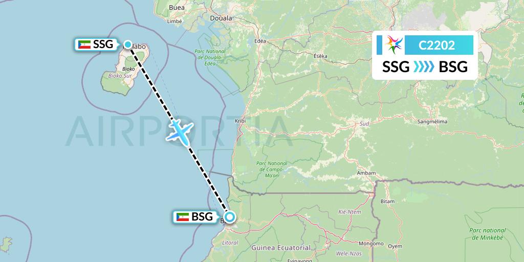 C2202 Ceiba Intercontinental Flight Map: Malabo to Bata