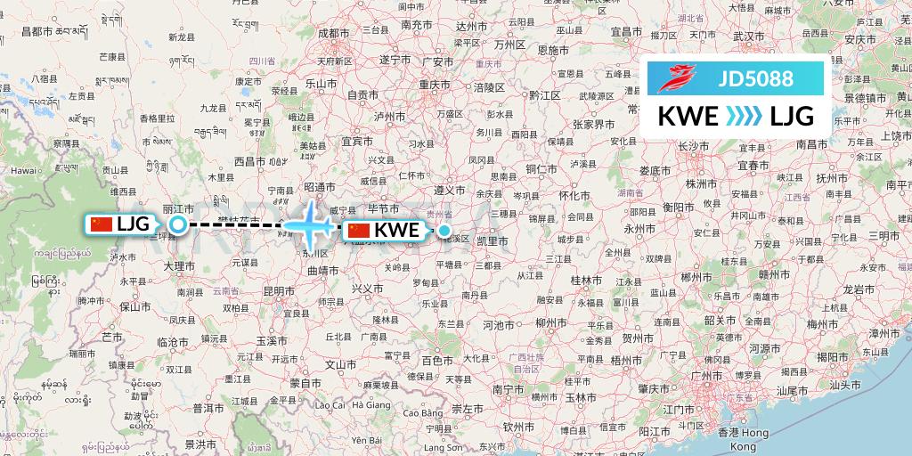 JD5088 Capital Airlines Flight Map: Guiyang to Lijiang