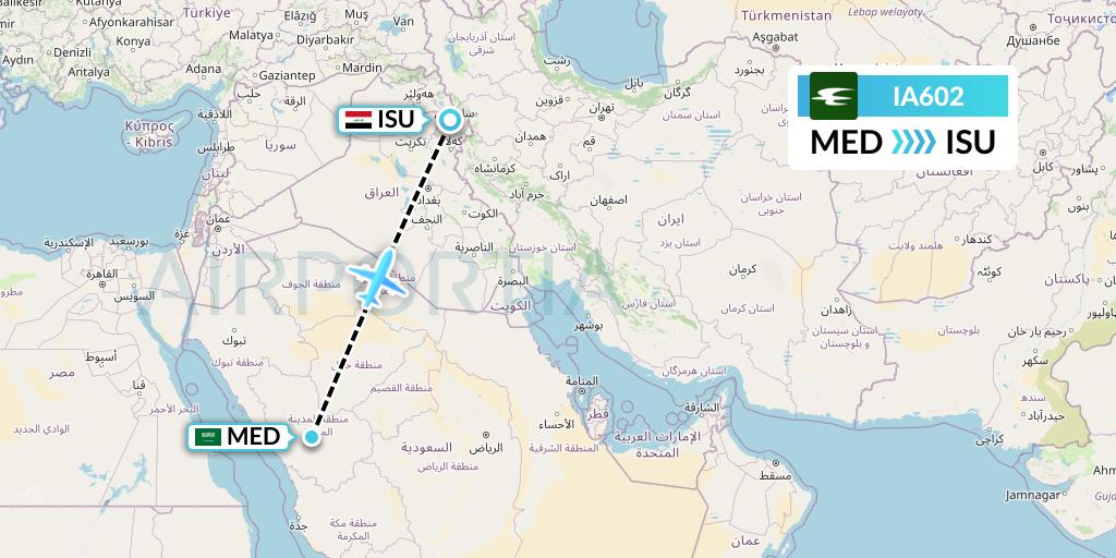 IA602 Iraqi Airways Flight Map: Medina to Sulaimaniyah
