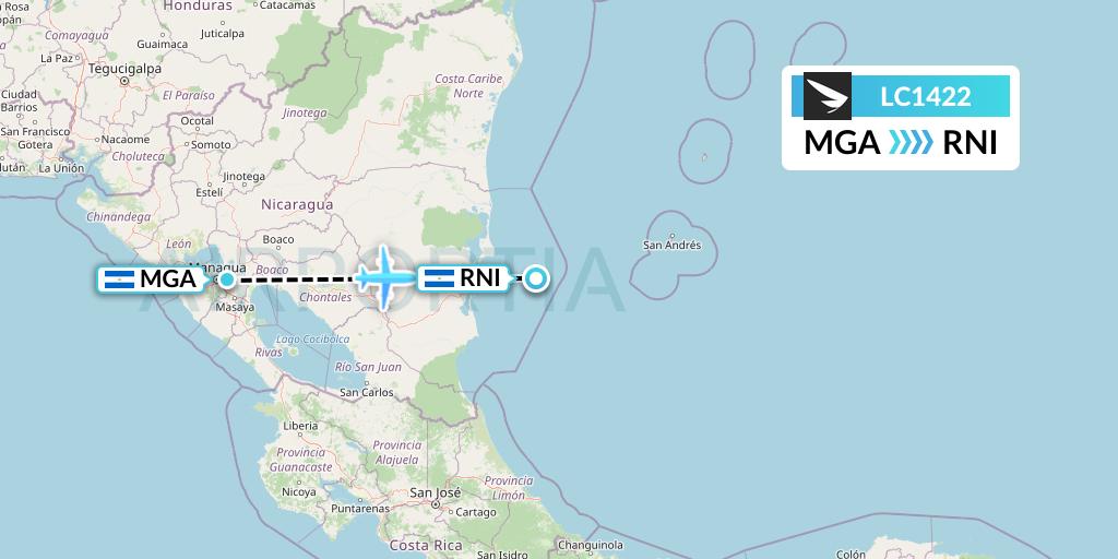 LC1422 Skyway Flight Map: Managua to Corn Island