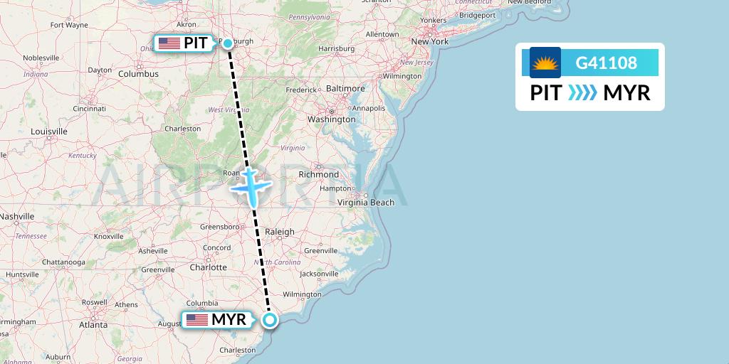G41108 Allegiant Air Flight Map: Pittsburgh to Myrtle Beach