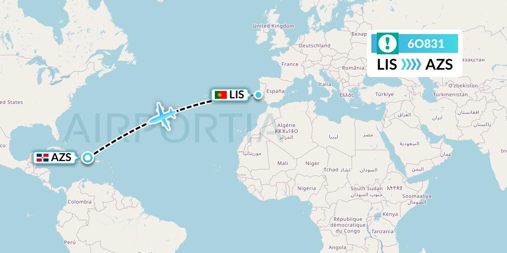 6O831 Orbest Flight Map: Lisbon to Samana