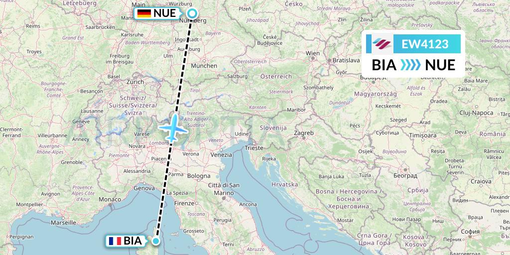 EW4123 Eurowings Flight Map: Bastia to Nurnberg