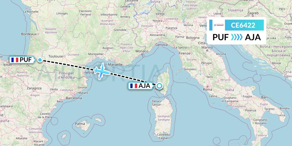 CE6422 Chalair Aviation Flight Map: Pau to Ajaccio
