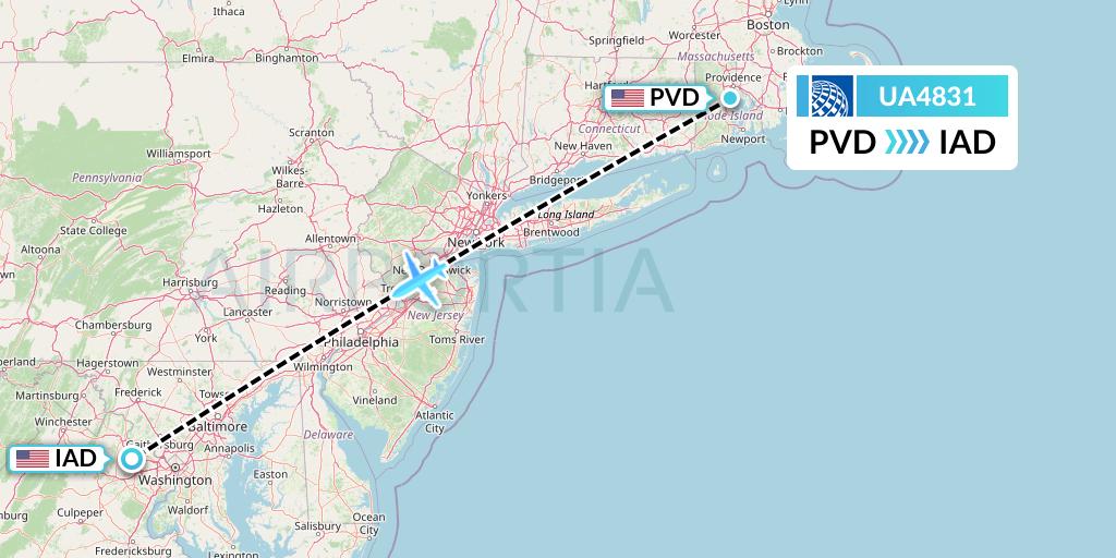UA4831 United Airlines Flight Map: Providence to Washington
