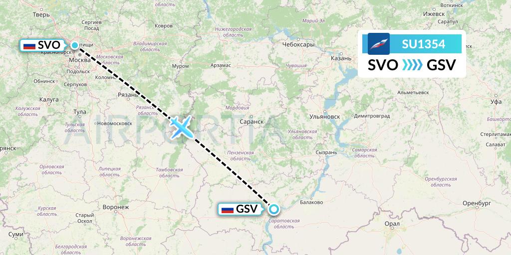SU1354 Aeroflot Flight Map: Moscow to Saratov