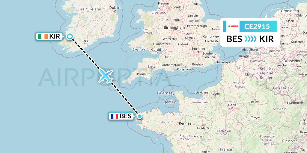 CE2915 Chalair Aviation Flight Map: Brest to Kerry