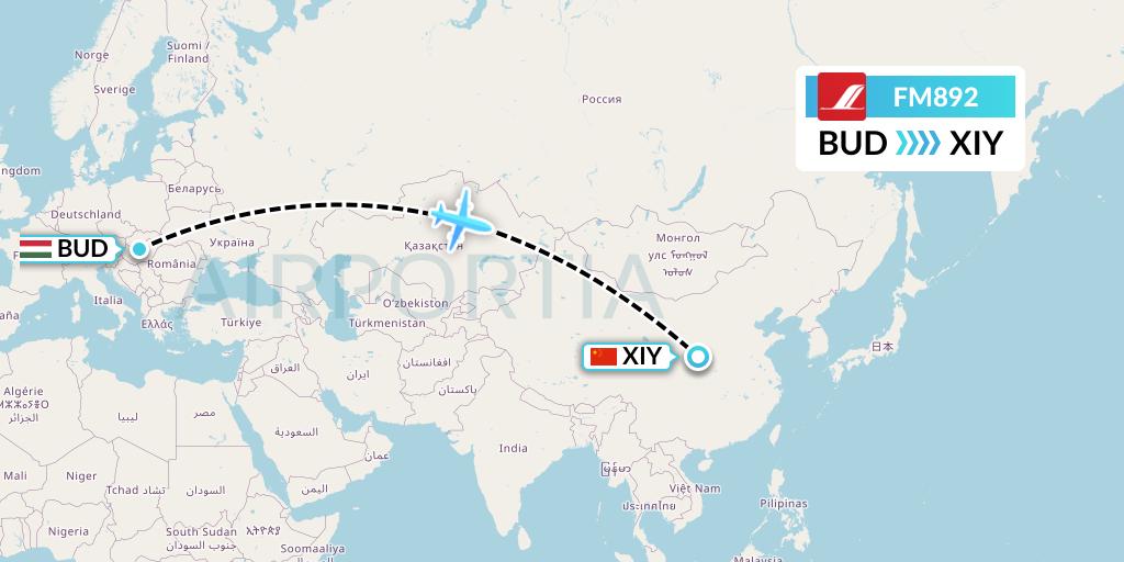FM892 Shanghai Airlines Flight Map: Budapest to Xi'an