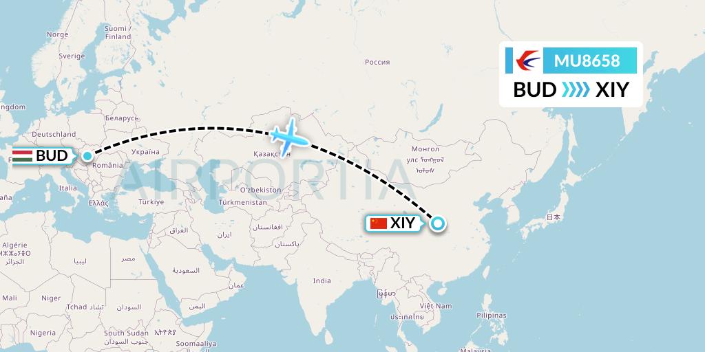 MU8658 China Eastern Airlines Flight Map: Budapest to Xi'an