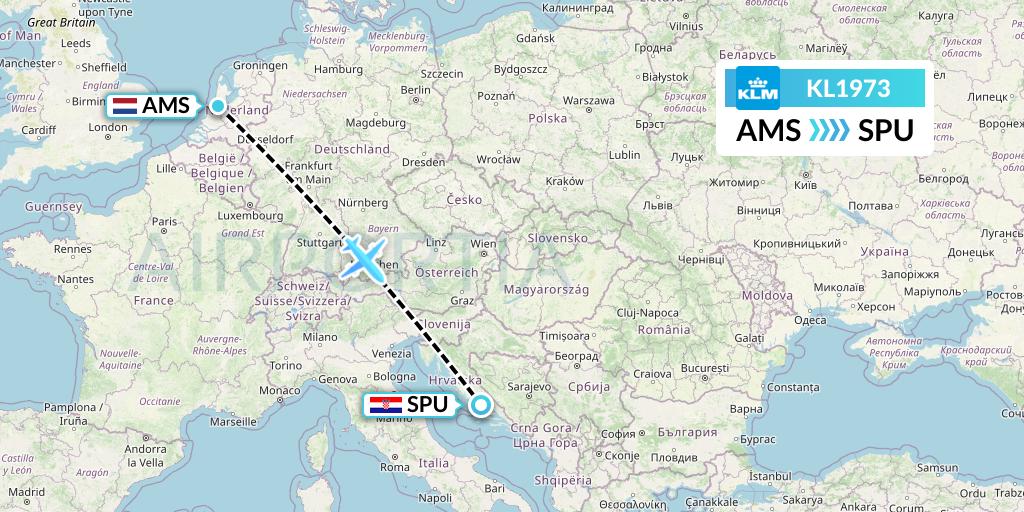 KL1973 KLM Flight Map: Amsterdam to Split