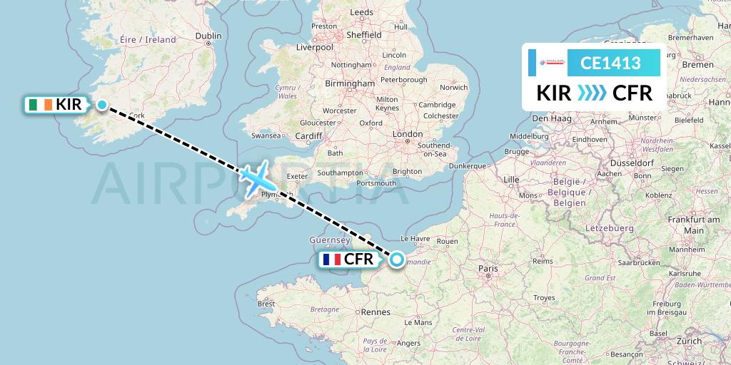 CE1413 Chalair Aviation Flight Map: Kerry to Caen