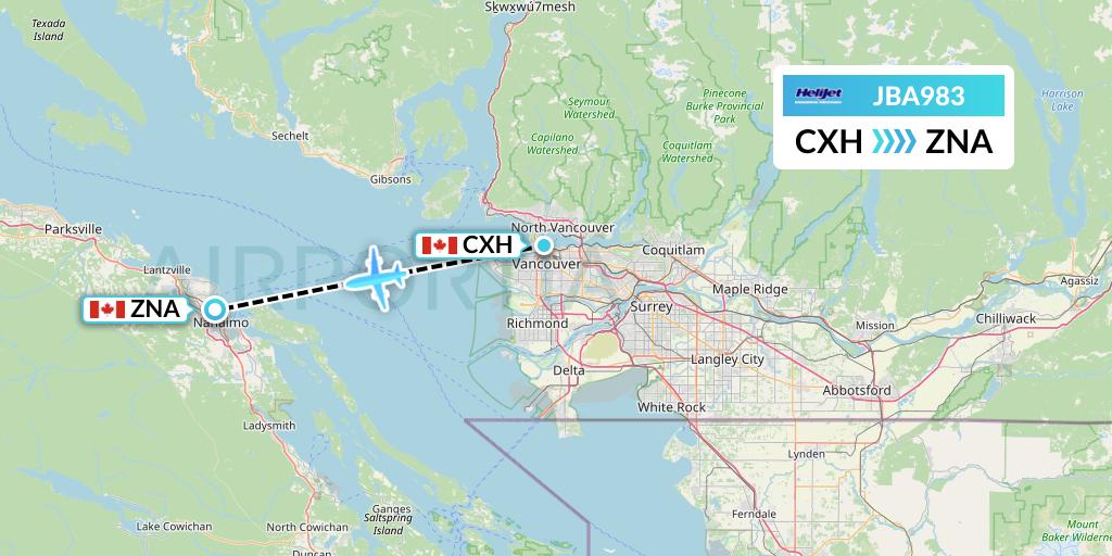 JBA983 Helijet International Flight Map: Vancouver to Nanaimo