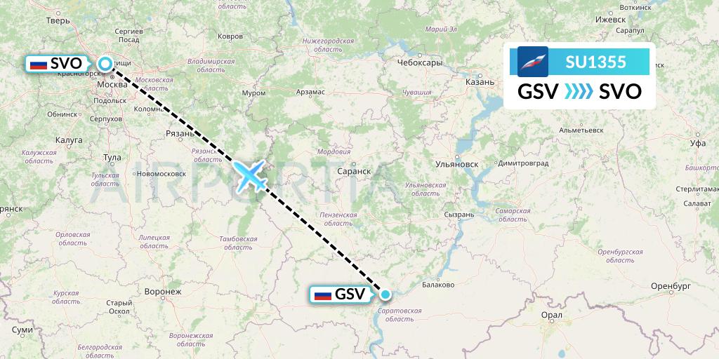 SU1355 Aeroflot Flight Map: Saratov to Moscow