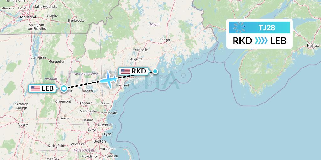 TJ28 Tradewind Aviation Flight Map: Rockland to Lebanon