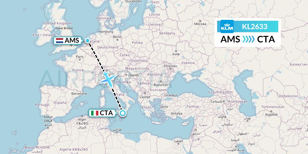 KL2633 KLM Flight Map: Amsterdam to Catania