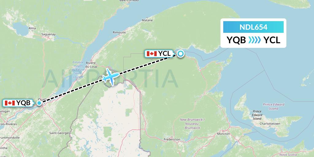 NDL654 Chrono Aviation Flight Map: Quebec to Charlo