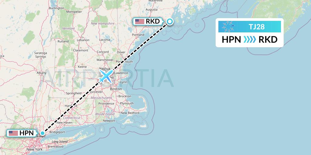 TJ28 Tradewind Aviation Flight Map: White Plains to Rockland