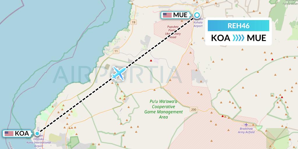REH46 Reach Air Medical Services Flight Map: Kailua-Kona to Kamuela