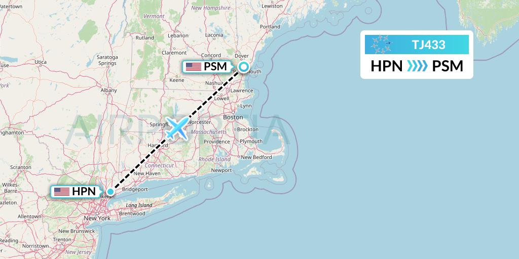 TJ433 Tradewind Aviation Flight Map: White Plains to Portsmouth