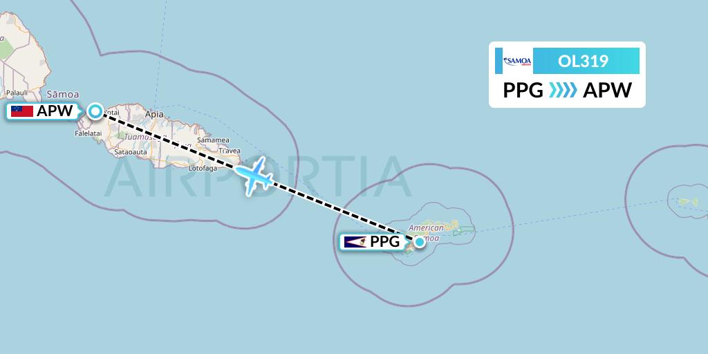 OL319 Samoa Airways Flight Map: Pago Pago to Apia