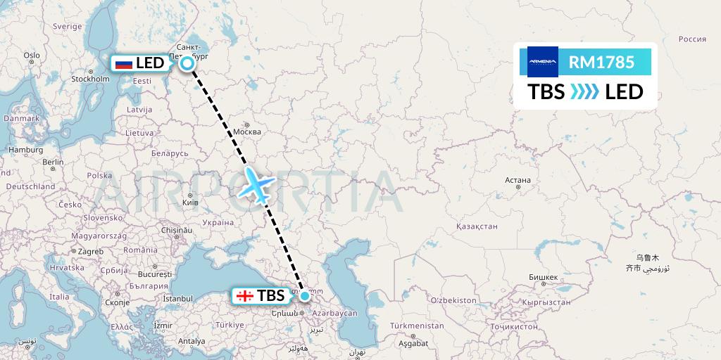 RM1785 Armenia Flight Map: Tbilisi to St. Petersburg