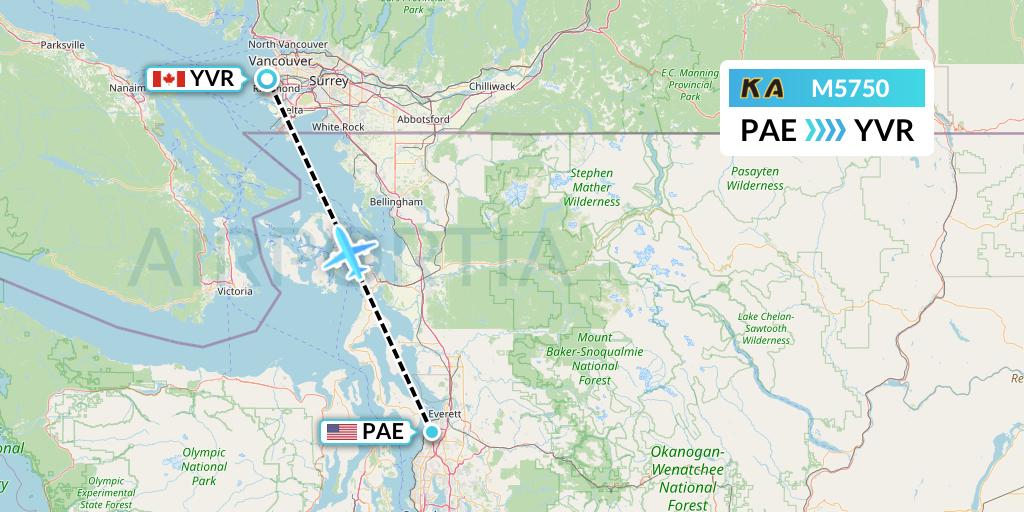 M5750 Kenmore Air Flight Map: Everett to Vancouver