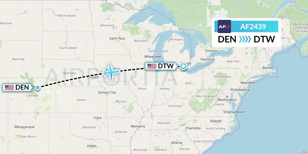 AF2439 Air France Flight Map: Denver to Detroit