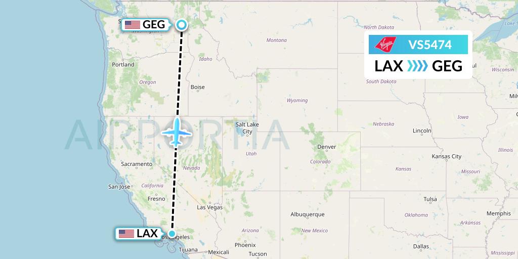VS5474 Virgin Atlantic Airways Flight Map: Los Angeles to Spokane