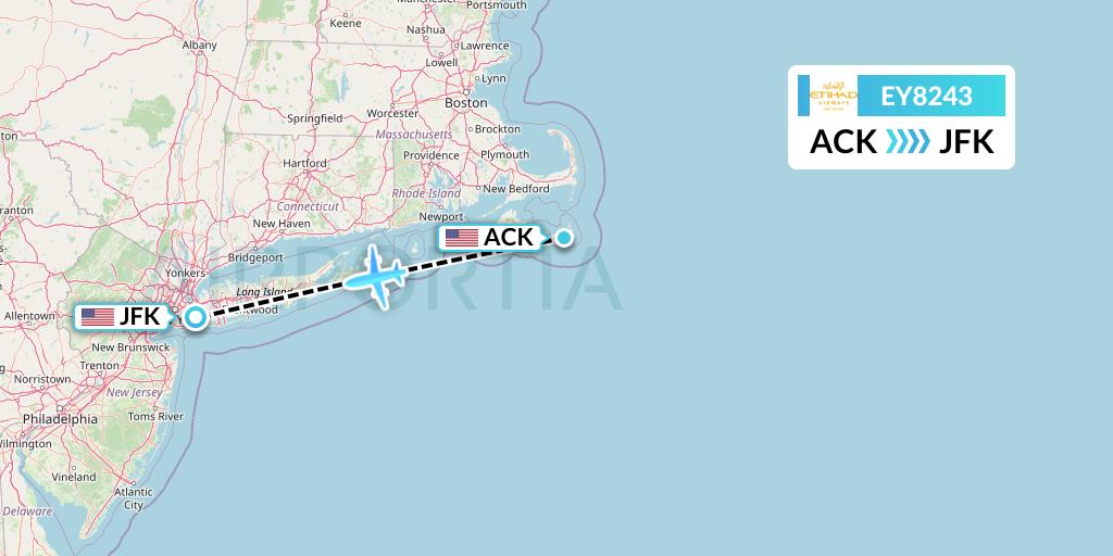 EY8243 Etihad Airways Flight Map: Nantucket to New York