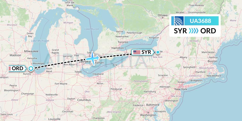 UA3688 United Airlines Flight Map: Syracuse to Chicago