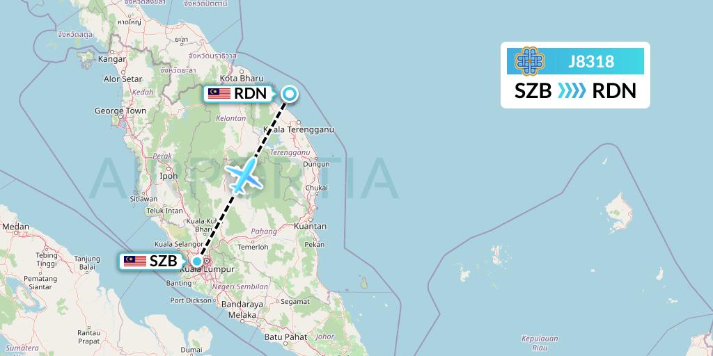 J8318 Berjaya Air Flight Map: Kuala Lumpur to Redang