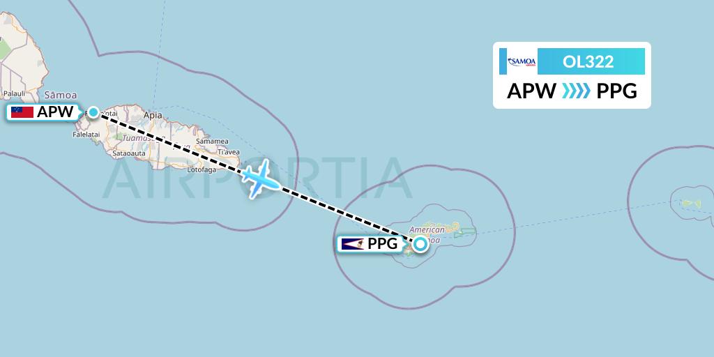 OL322 Samoa Airways Flight Map: Apia to Pago Pago