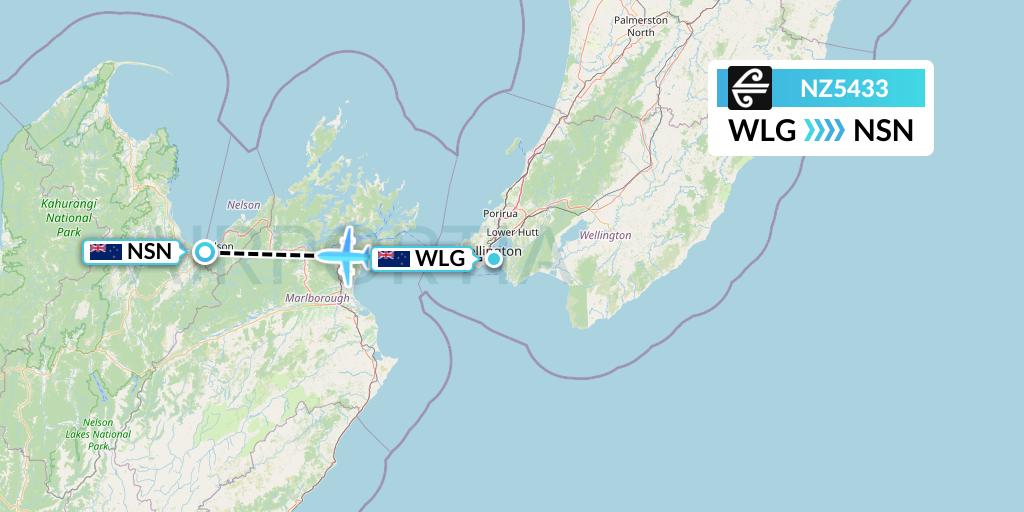 NZ5433 Air New Zealand Flight Map: Wellington to Nelson